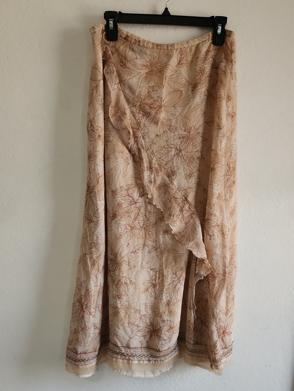 Boho Fairycore Vintage Y2k 100% Silk Floral Ruffle Maxi Skirt M/L Whimsical